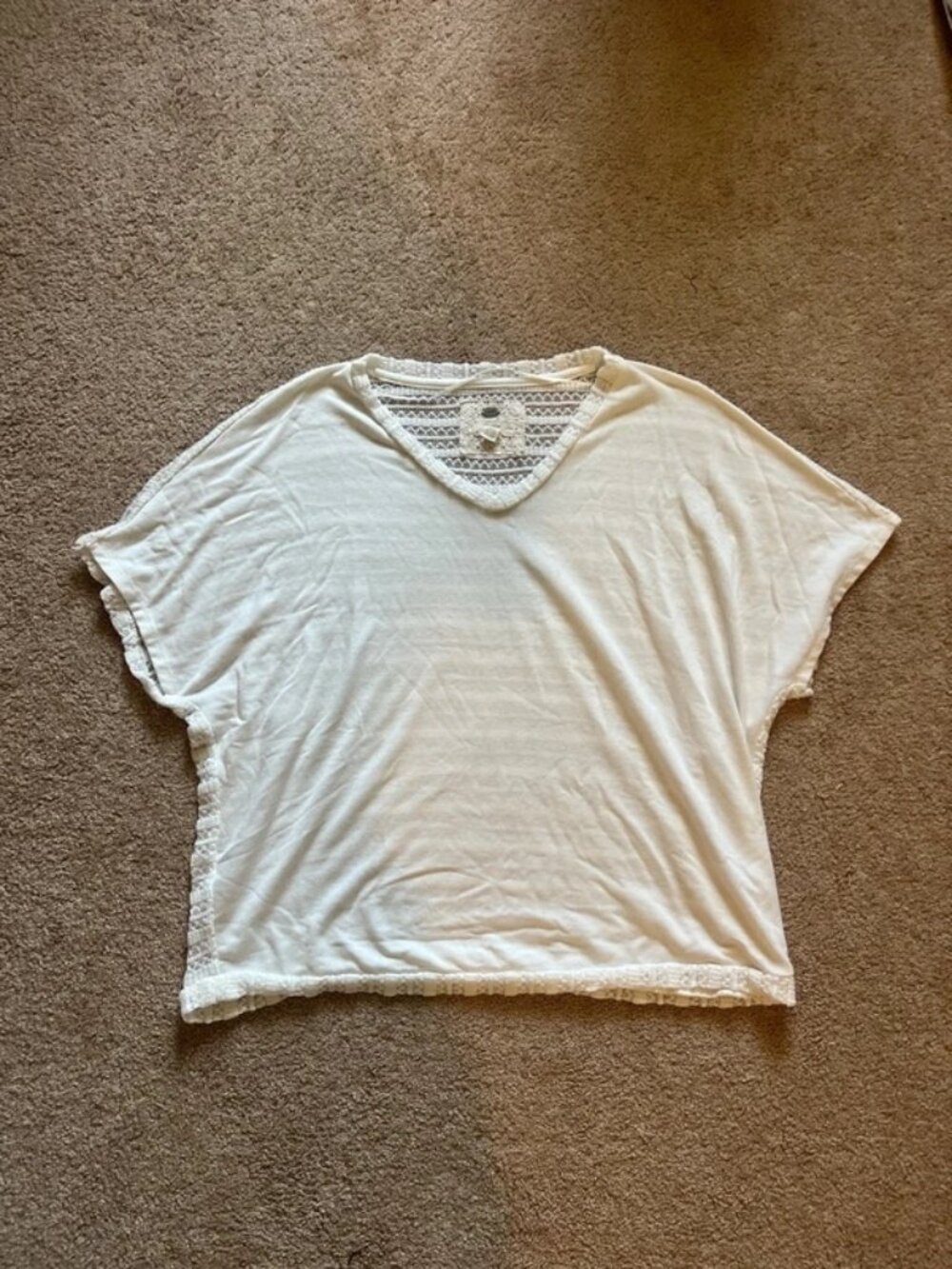 Cupio Women’s Woven Knit Back White Relaxed Blouse Size Large